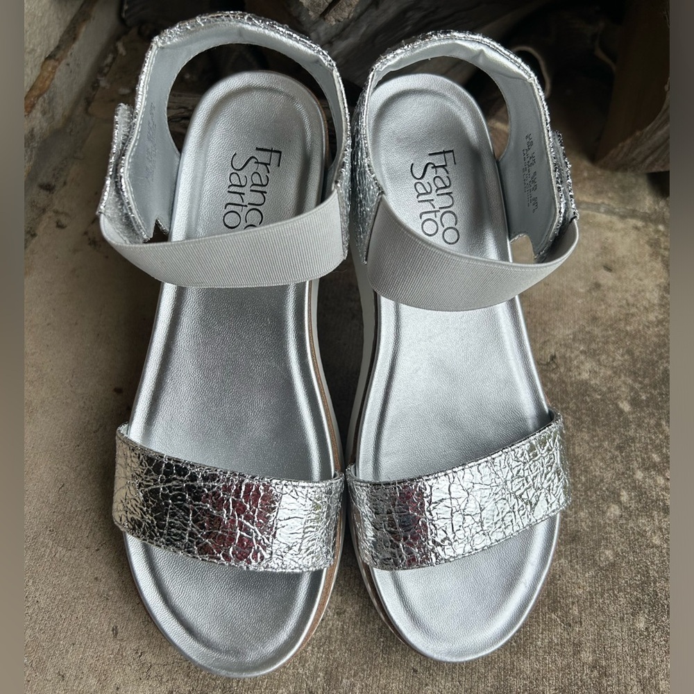 Franco Sarto Elmo Metallic Silver‎ Sandal NWOB Sz-6.5M.  C